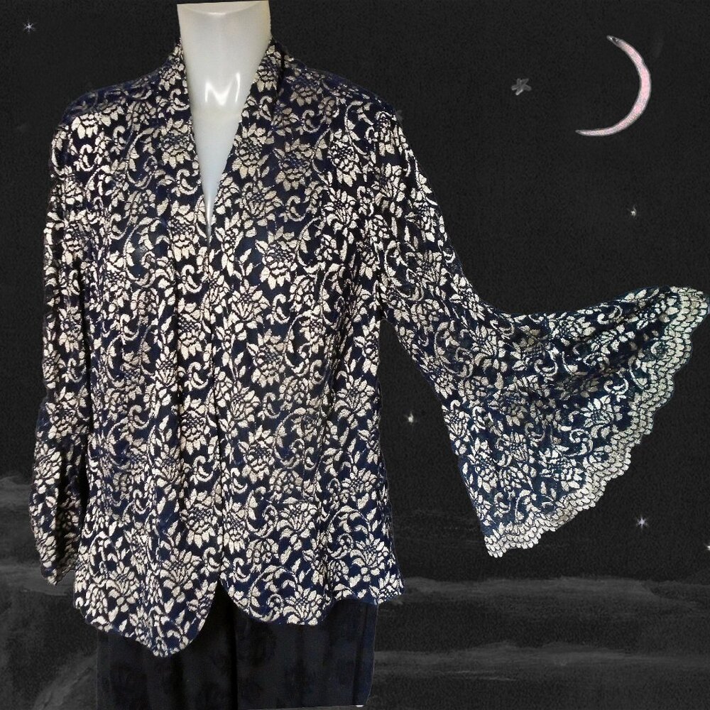 Black Lace Formal Jacket 80s Vintage Plus Size / Any Size FABULOUS SLEEVES!